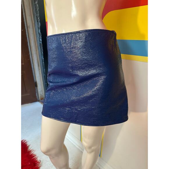 Y2K does 60s vintage Courrèges blue vinyl mini skirt s m designer space age - Picture 4 of 9